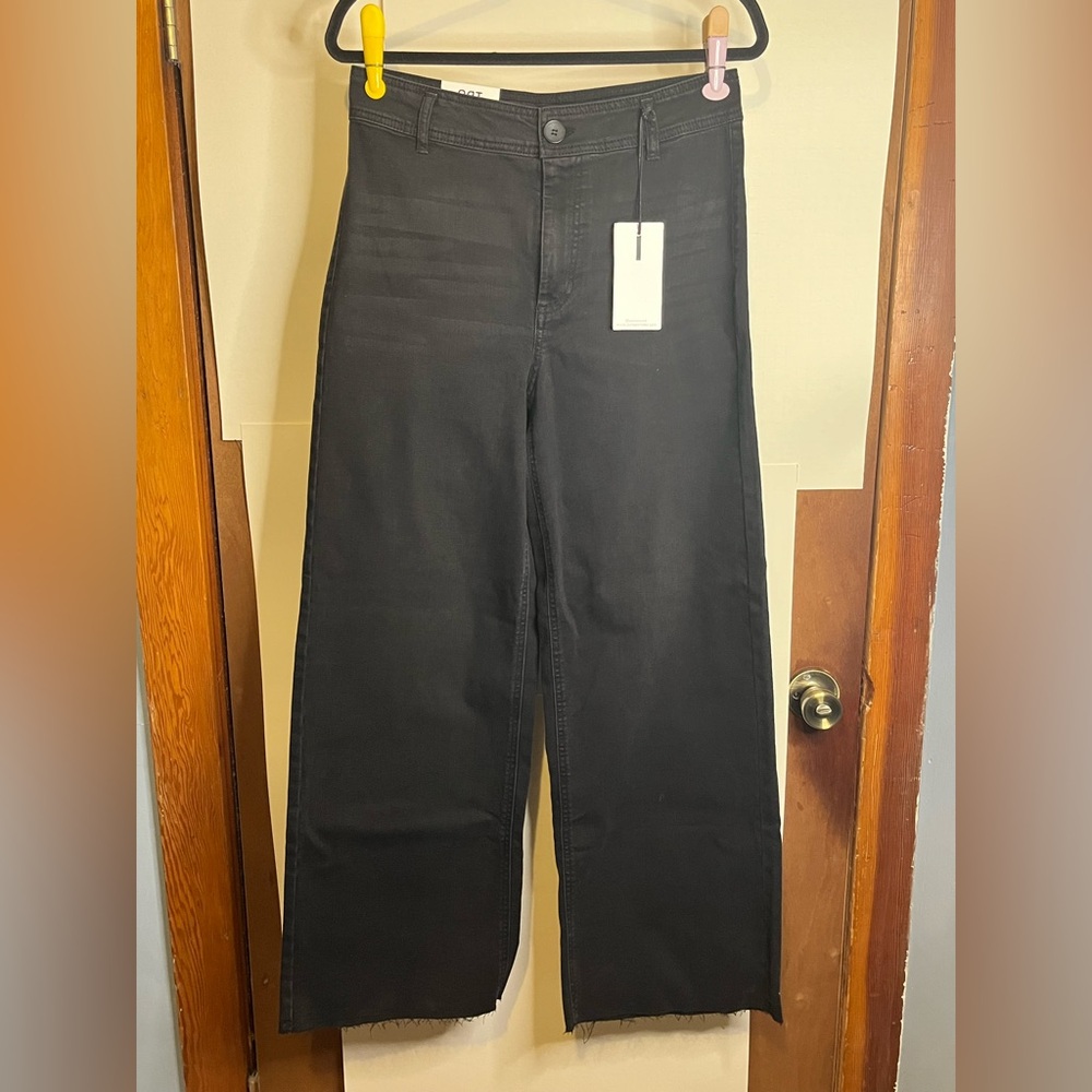 NWT Oat New York Women’s Waist 31 High Rise Wide Leg Black Stretch Jeans